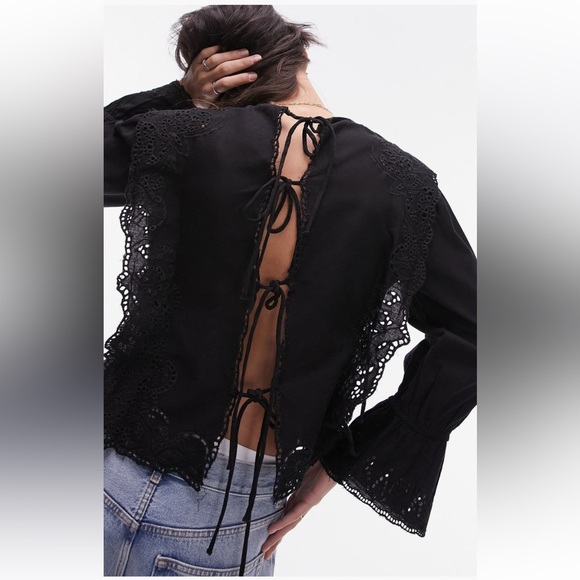 Topshop Eyelet Embroidered blouse in black - Picture 3 of 7